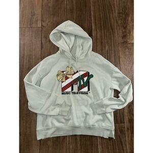 MTV Hoodie Medium Christmas Holiday Bow Hoodie Sweatshirt Mint Green Women's